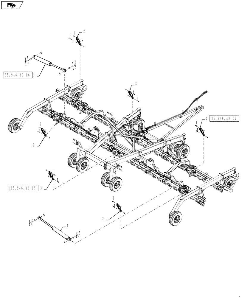 Схема запчастей Case IH 500T - (35.946.AD[04]) - 40 FOOT 7.5 INCH HYDRUALIC CYLINDER LAYOUT (35) - HYDRAULIC SYSTEMS