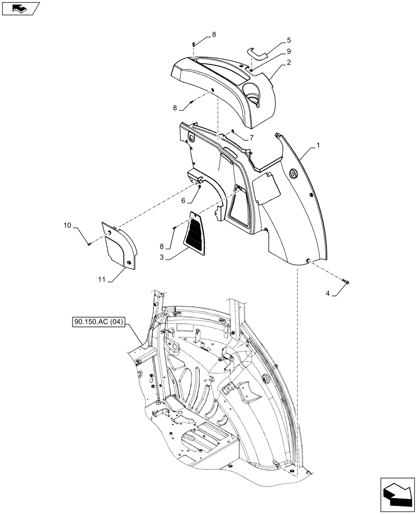 Схема запчастей Case IH FARMALL 115C - (90.160.AM[04]) - VAR - 334181, 334182, 334184 - CAB INTERIOR TRIM, LEFT SIDE (HI-LO) (90) - PLATFORM, CAB, BODYWORK AND DECALS