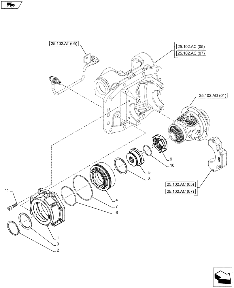 Схема запчастей Case IH FARMALL 85C - (25.102.AS) - VAR - 743560, 743561, 337323, 338323 - 4WD FRONT AXLE, DIFFERENTIAL LOCK, W/HYDRAULIC DIFFERENTIAL LOCK (25) - FRONT AXLE SYSTEM