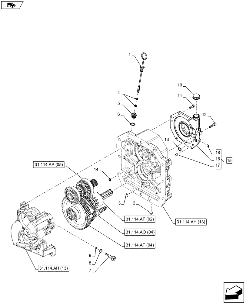 Схема запчастей Case IH FARMALL 115C - (31.114.AH[14]) - VAR - 743594 - PTO 540/1000 RPM, HYDRAULIC, CASING, OIL FILL & DIPSTICK - NA (31) - IMPLEMENT POWER TAKE OFF