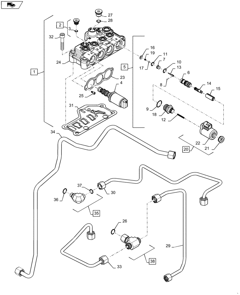 Схема запчастей Case IH MAGNUM 290 - (21.135.AQ[06]) - VALVE ASSEMBLY, TRANSMISSION CONTROL (450728A2) (21) - TRANSMISSION