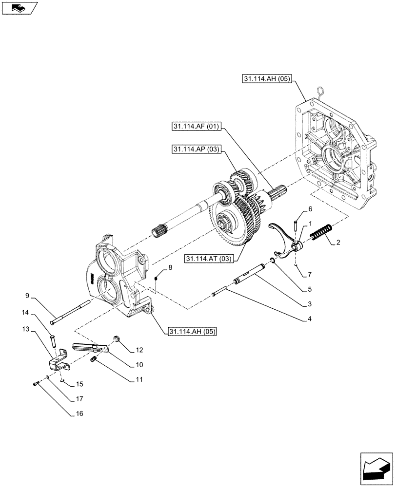 Схема запчастей Case IH FARMALL 105C - (31.114.AO[03]) - VAR - 743594 - PTO 540/1000 RPM, MECHANICAL, SHIFTER FORK, W/O CAB - NA (31) - IMPLEMENT POWER TAKE OFF