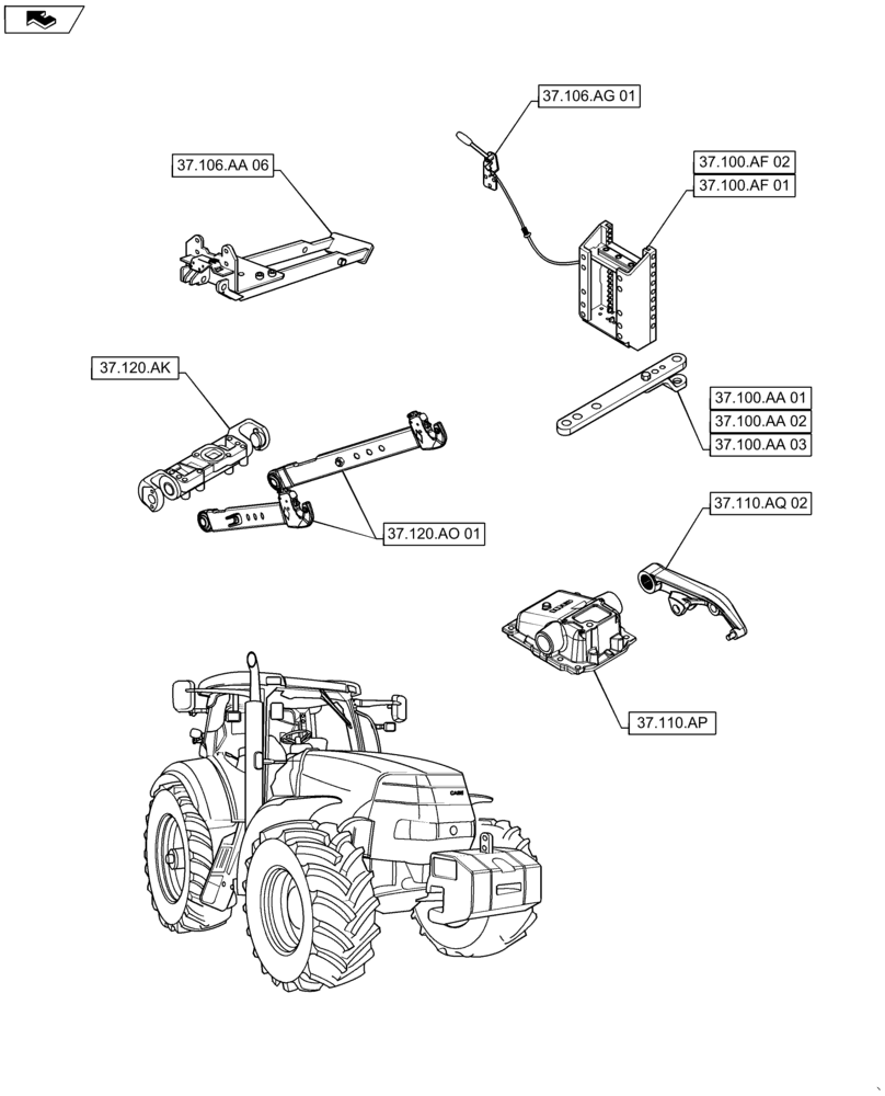 Схема запчастей Case IH MAXXUM 125 - (00.000.37) - PICTORIAL INDEX - HITCHES, DRAWBARS AND IMPLEMENT COUPLINGS (00) - GENERAL & PICTORIAL INDEX