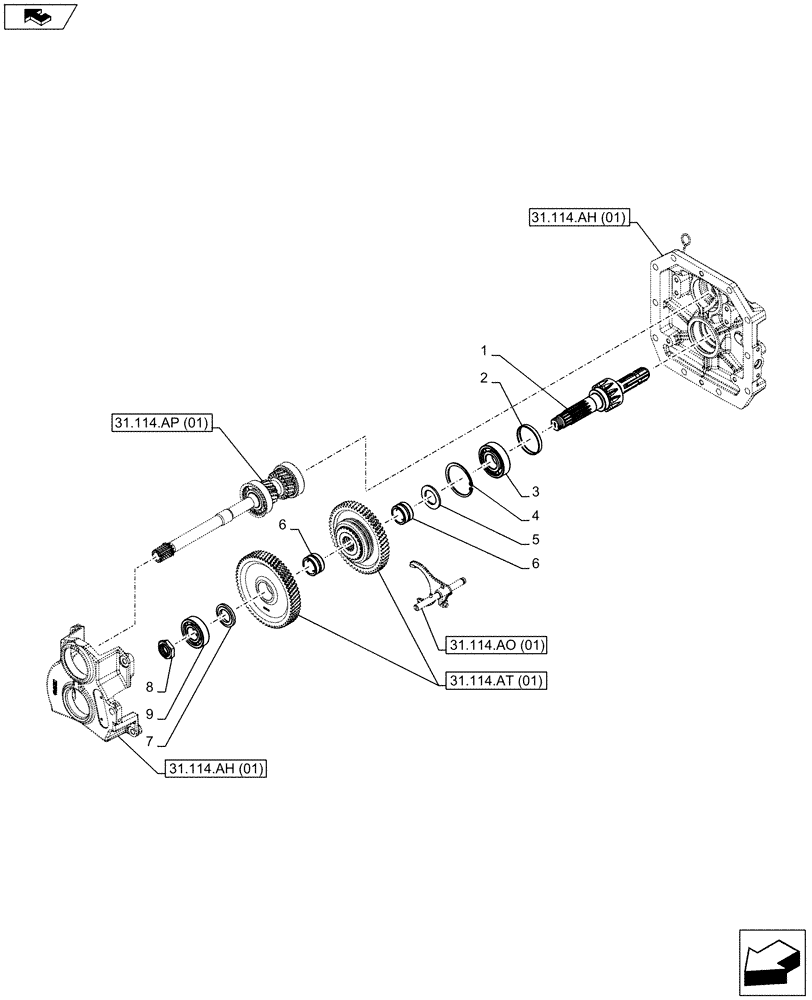 Схема запчастей Case IH FARMALL 115C - (31.114.AB[01]) - VAR - 743566 - PTO 540-540E RPM, MECHANICAL, DRIVEN SHAFT, W/O CAB (31) - IMPLEMENT POWER TAKE OFF