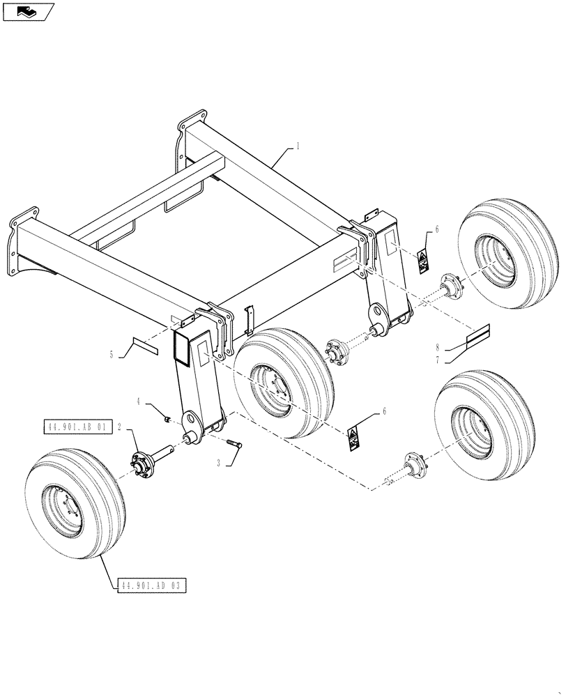 Схема запчастей Case IH 500 - (44.901.AA[04]) - CENTER FIXED WHEEL ASSY STANDARD AND HI FLOATING 25 FOOT (44) - WHEELS