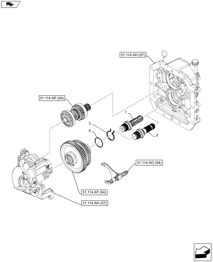 Схема запчастей Case IH FARMALL 95C - (31.114.AF[02]) - VAR - 743594 - PTO 540/1000 RPM, HYDRAULIC, OUTPUT SHAFT, DUAL SPEED - NA (31) - IMPLEMENT POWER TAKE OFF