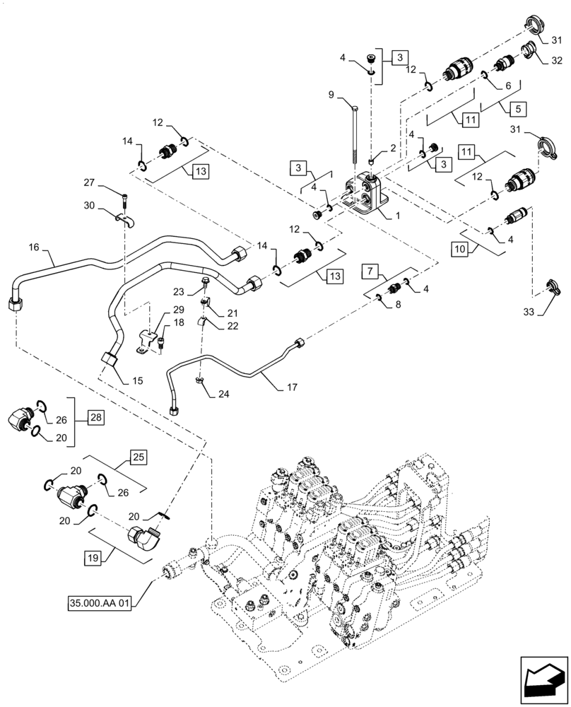 Схема запчастей Case IH MAGNUM 2654 - (35.204.AX[01]) - HYDRAULIC POWER BEYOND, MOTOR RETURN VALVE (35) - HYDRAULIC SYSTEMS