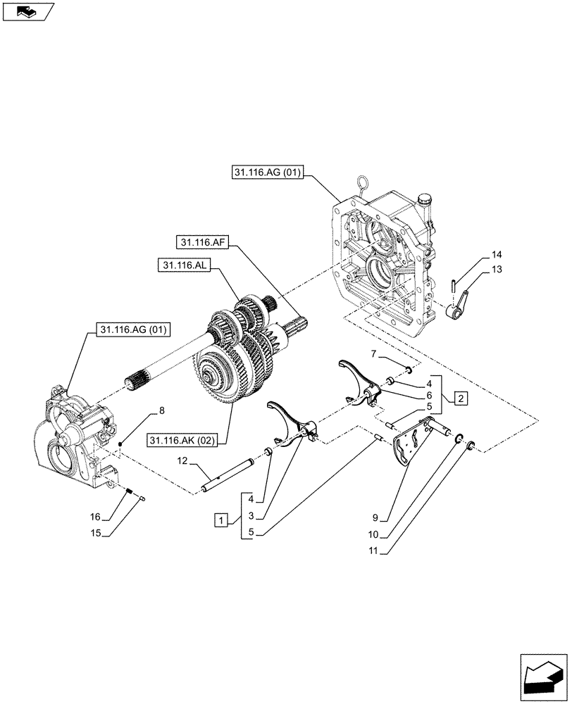 Схема запчастей Case IH FARMALL 95C - (31.116.AK[01]) - VAR - 743768 - PTO 540/540E/1000 RPM, HYDRAULIC, SHIFTER FORK (31) - IMPLEMENT POWER TAKE OFF