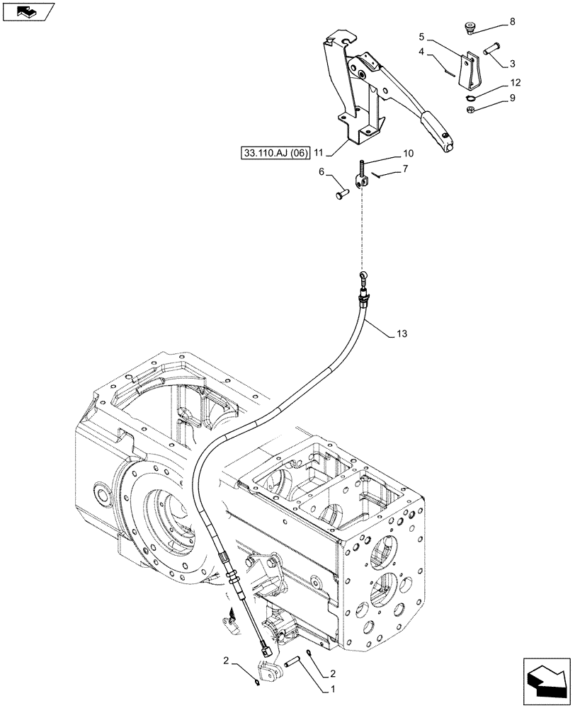 Схема запчастей Case IH FARMALL 85C - (33.110.AJ[05]) - VAR - 392315, 394315, 334187, 334188, 334190, 334191 - HAND BRAKE, W/O CAB (33) - BRAKES & CONTROLS