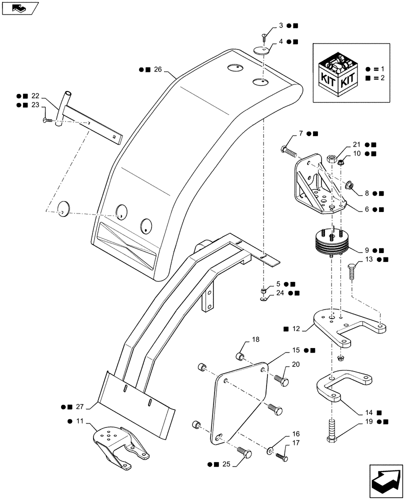 Схема запчастей Case IH MAGNUM 260 - (90.116.AC[01]) - DANA AXLE - FRONT FENDER ASSY - NARROW 480MM - BSN ZDRD02583 (90) - PLATFORM, CAB, BODYWORK AND DECALS