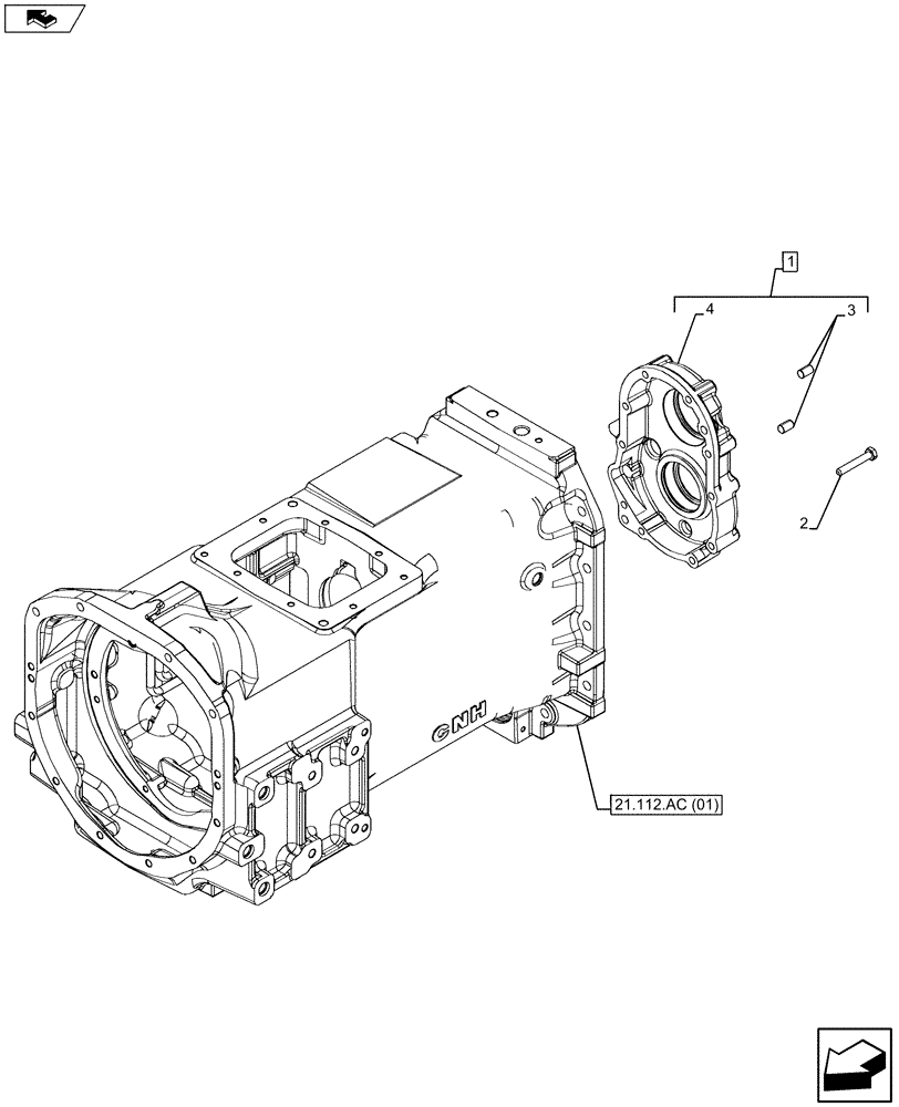 Схема запчастей Case IH FARMALL 115U - (21.112.AC[03]) - VAR - 390430, 334114, 334115, 334117 - TRANSMISSION HOUSING, COVERS (16X16) (21) - TRANSMISSION