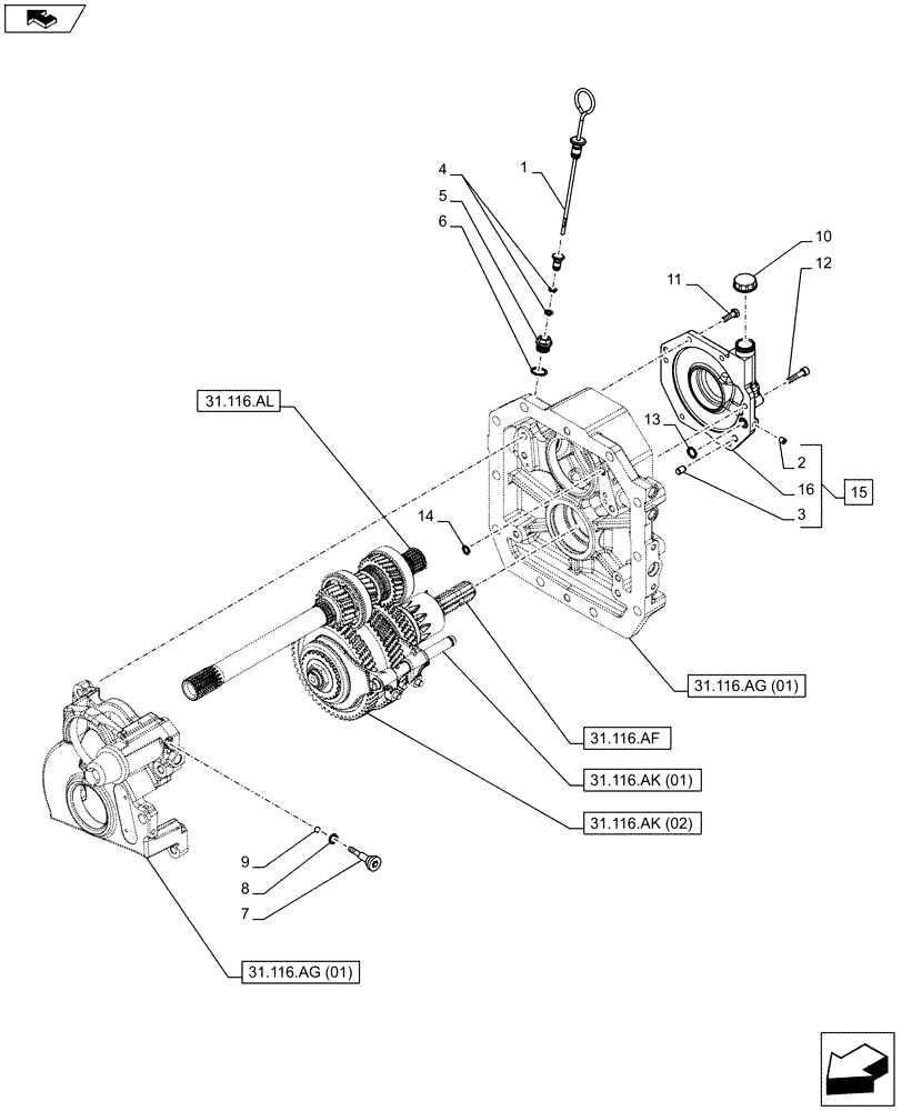 Схема запчастей Case IH FARMALL 85C - (31.116.AG[02]) - VAR - 743768 - PTO 540/540E/1000 RPM, HYDRAULIC, CASING, OIL FILL & DIPSTICK (31) - IMPLEMENT POWER TAKE OFF