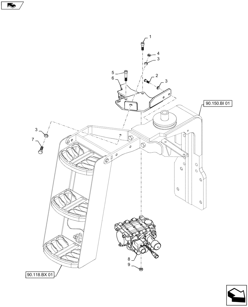 Схема запчастей Case IH MAXXUM 120 - (35.204.BS[03]) - VAR - 332563, 332560, 334560, 743900 - 2 MECHANICAL MID MOUNTED VALVES - DISTRIBUTOR AND SUPPORT (35) - HYDRAULIC SYSTEMS