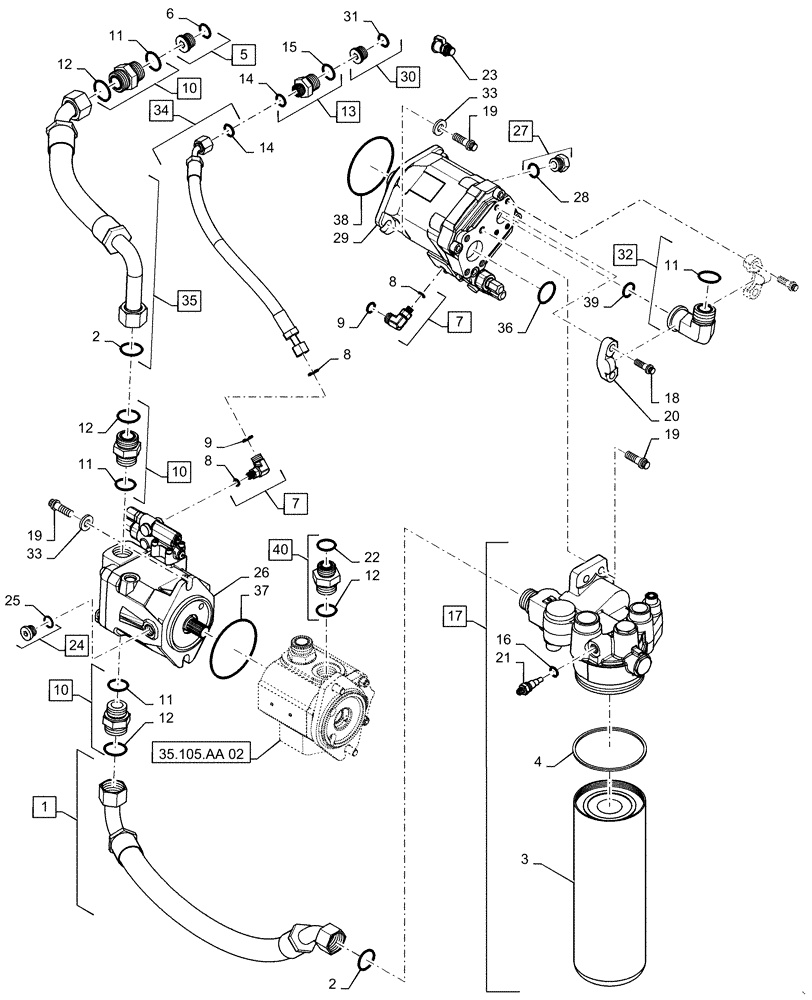 Схема запчастей Case IH MAGNUM 340 - (35.104.AA[12]) - CVT - TWIN/MEGA FLOW HYDRAULIC SYSTEM (35) - HYDRAULIC SYSTEMS