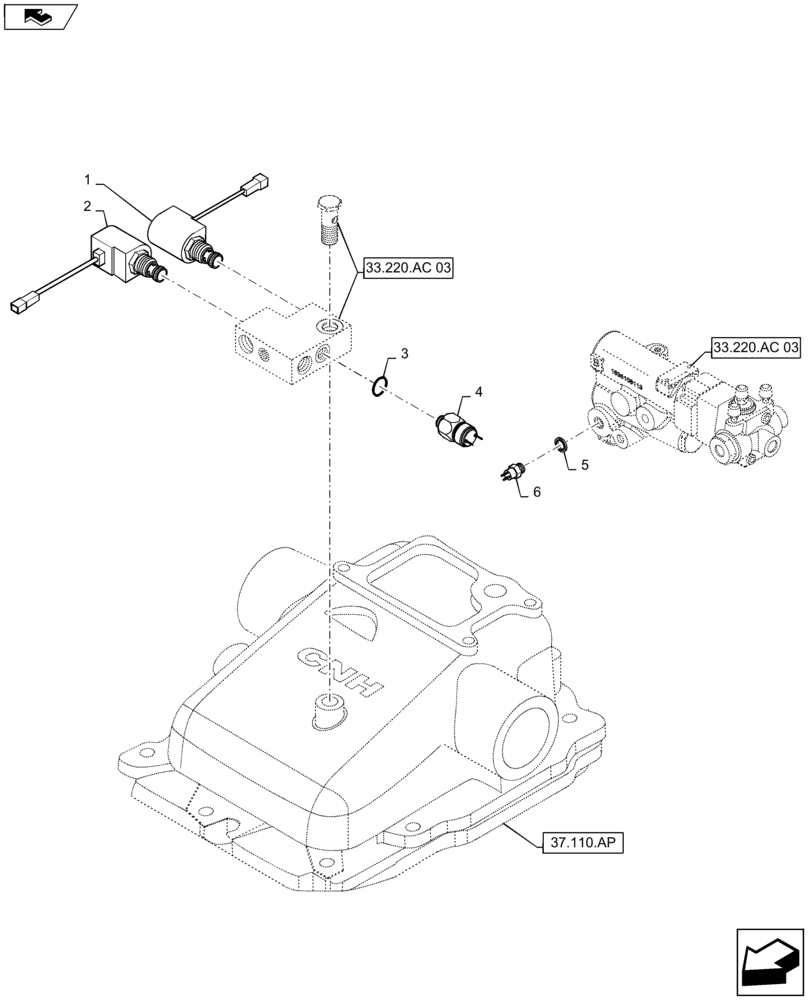 Схема запчастей Case IH MAXXUM 140 - (55.032.AA) - VAR - 330723, 331723, 743691 - HYDRAULIC TRAILER BRAKE - SWITCHES AND SOLENOID VALVES (55) - ELECTRICAL SYSTEMS