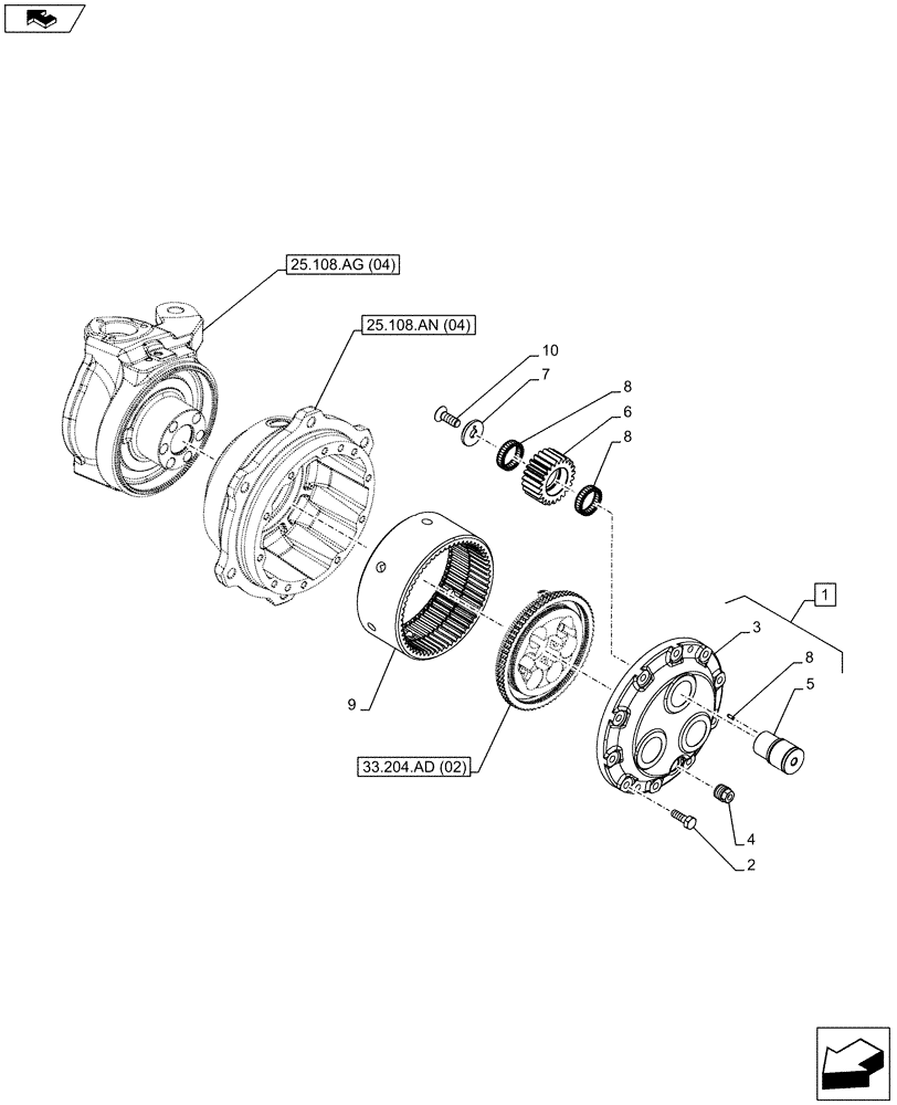 Схема запчастей Case IH FARMALL 115C - (25.108.AB[04]) - VAR - 338323 - 4WD FRONT AXLE, PLANETARY REDUCER, W/HYDRAULIC DIFFERENTIAL LOCK AND BRAKE (HEAVY DUTY) (25) - FRONT AXLE SYSTEM