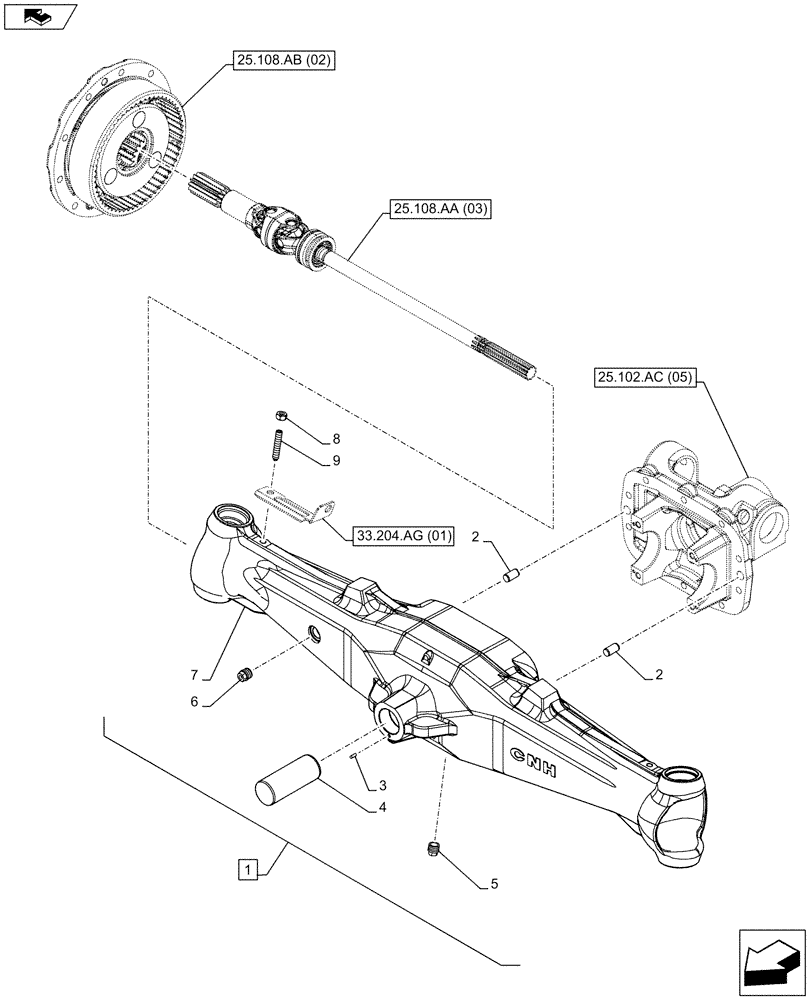 Схема запчастей Case IH FARMALL 85C - (25.100.AD[02]) - VAR - 743561 - 4WD FRONT AXLE, HOUSING (25) - FRONT AXLE SYSTEM