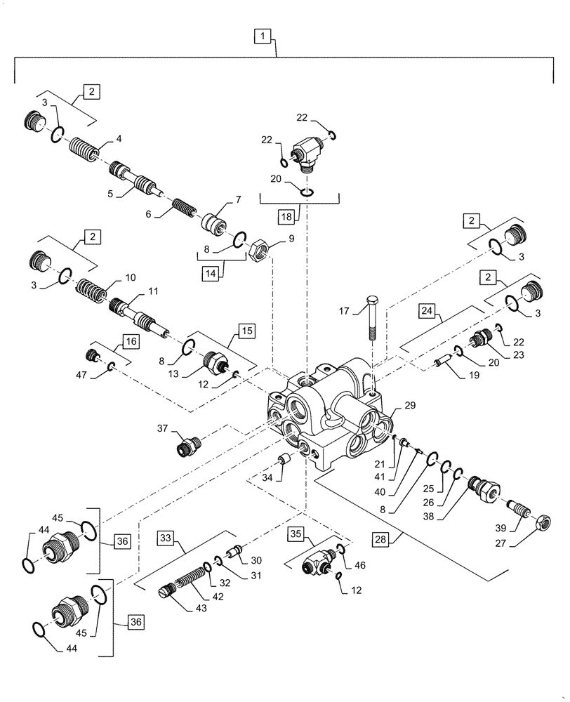 Схема запчастей Case IH MAGNUM 280 - (41.200.AY[01]) - VAR - 429330, 429331, 429332, 429333 - PRIORITY & REGULATOR VALVE ASSEMBLY, MAGNUM 250, 280, 2654 (41) - STEERING