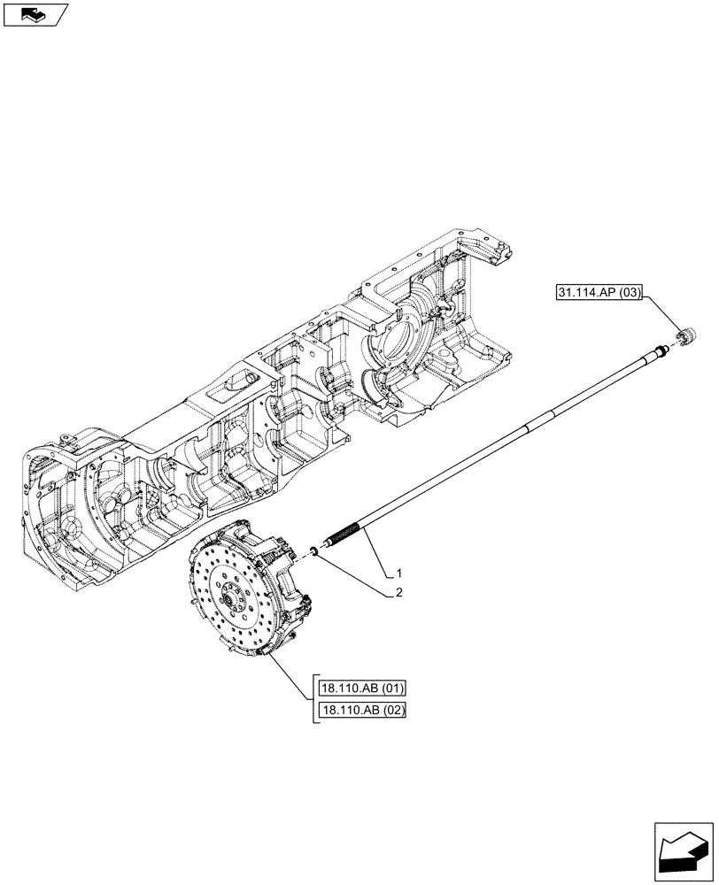 Схема запчастей Case IH FARMALL 95C - (31.114.AD[03]) - VAR - 743594 - PTO 540/1000 RPM, MECHANICAL, SHAFT, FRONT, W/O CAB - NA (31) - IMPLEMENT POWER TAKE OFF