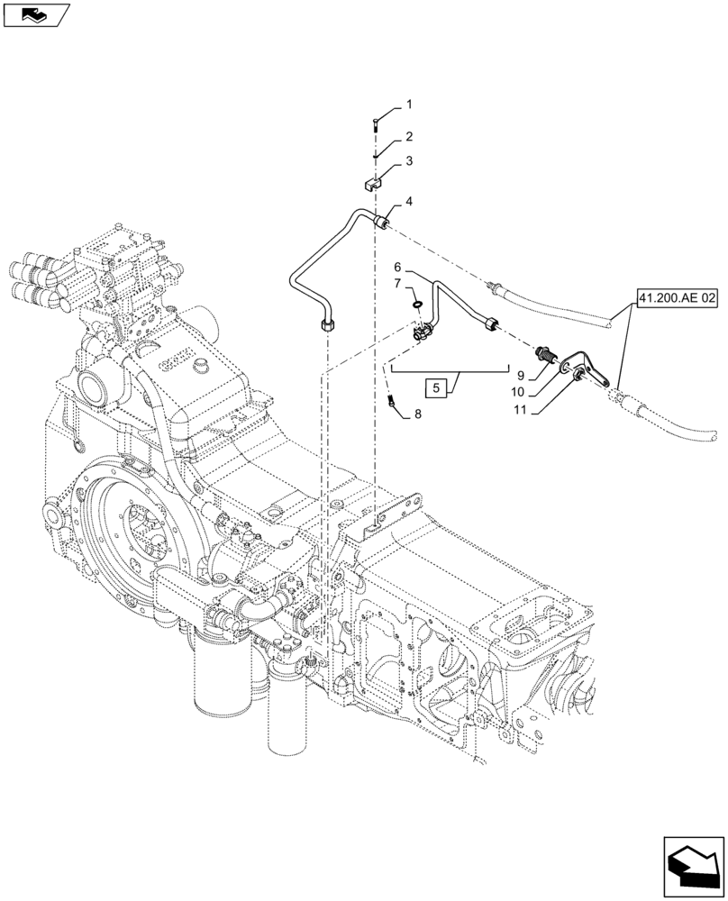 Схема запчастей Case IH MAXXUM 140 - (41.200.AE[05]) - HYDROSTATIC STEERING WITH 80L/MIN FD PUMP - DELIVERY LINES (41) - STEERING