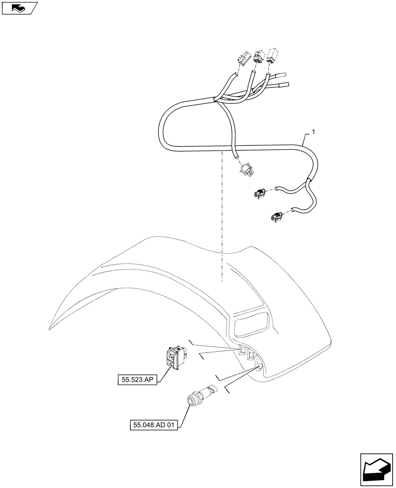 Схема запчастей Case IH MAXXUM 140 - (55.100.BZ[02]) - VAR - 338201, 338122, 743777, 338202, 338203, 338204, 743707, 338205, 338206, 743708 + STD - REAR FENDER HARNESS (55) - ELECTRICAL SYSTEMS