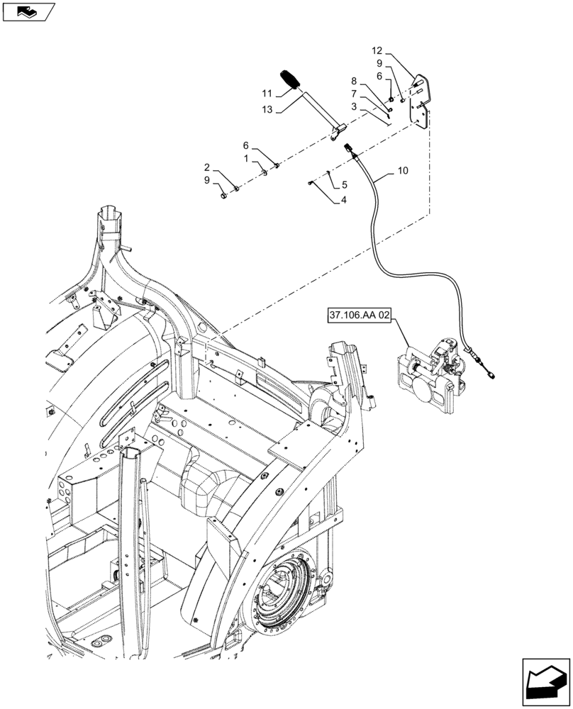 Схема запчастей Case IH MAXXUM 120 - (37.106.AG[01]) - VAR - 330939, 330939, 330955 - AUTOMATIC HITCH -CONTROL LEVER (37) - HITCHES, DRAWBARS & IMPLEMENT COUPLINGS