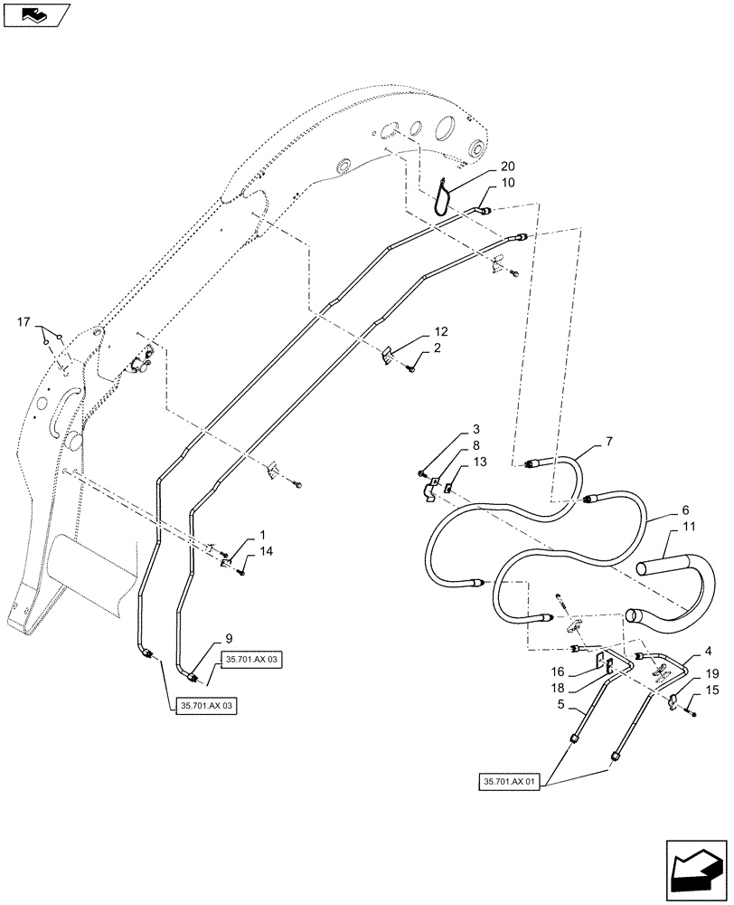 Схема запчастей Case IH SV250 - (35.701.AX[02]) - BUCKET TIP LINES (35) - HYDRAULIC SYSTEMS