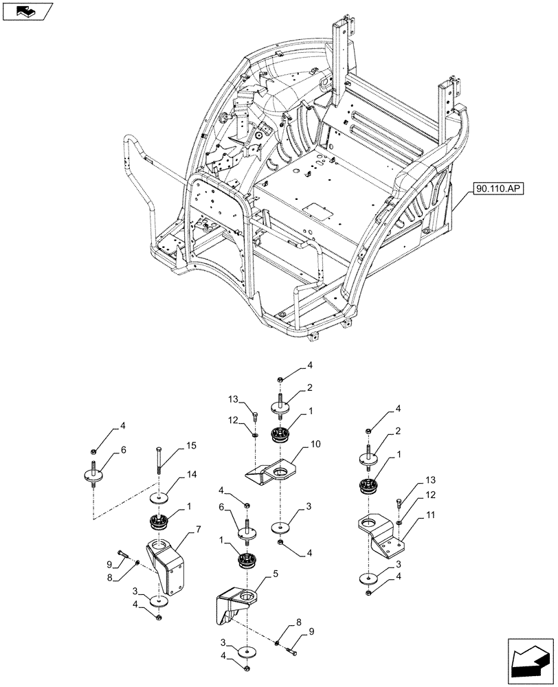 Схема запчастей Case IH FARMALL 115C - (90.110.AQ[01]) - VAR - 392315, 394315, 334187, 334190, 334191 - PLATFORM, SUPPORT (90) - PLATFORM, CAB, BODYWORK AND DECALS