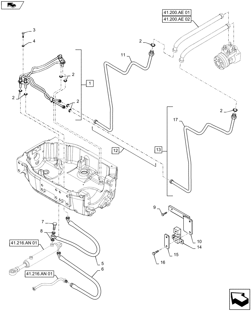 Схема запчастей Case IH MAXXUM 120 - (41.200.AO[01]) - STEERING CYLINDER PIPES AND POWER STEERING PIPES (41) - STEERING