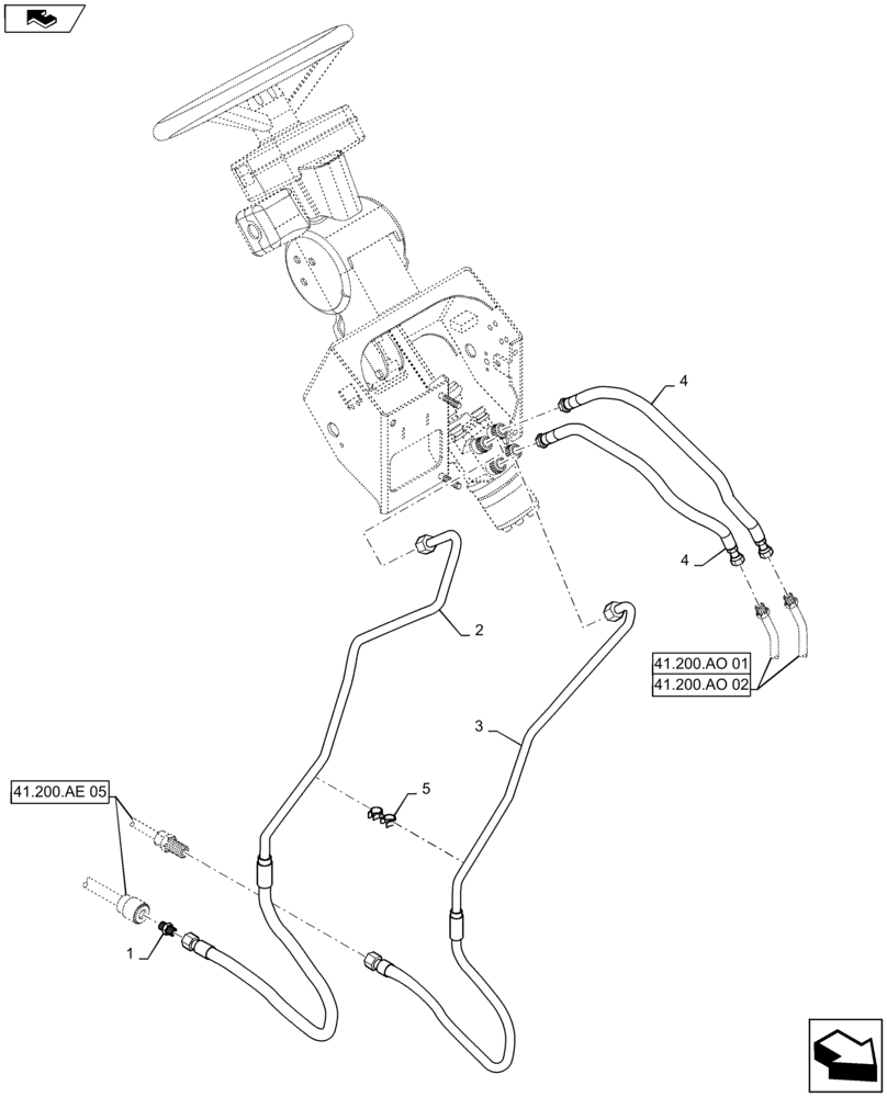 Схема запчастей Case IH MAXXUM 120 - (41.200.AE[02]) - HYDRAULIC STEERING WITH 80L/MIN FD PUMP -STEERING MOTOR PIPES (41) - STEERING