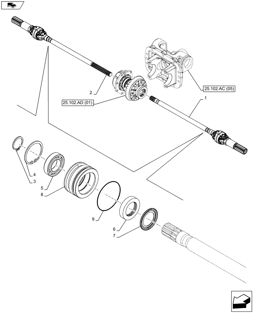 Схема запчастей Case IH FARMALL 115C - (25.108.AA[03]) - VAR - 743561 - 4WD FRONT AXLE, HALF SHAFT, W/HYDRAULIC DIFFERENTIAL LOCK AND BRAKE (25) - FRONT AXLE SYSTEM