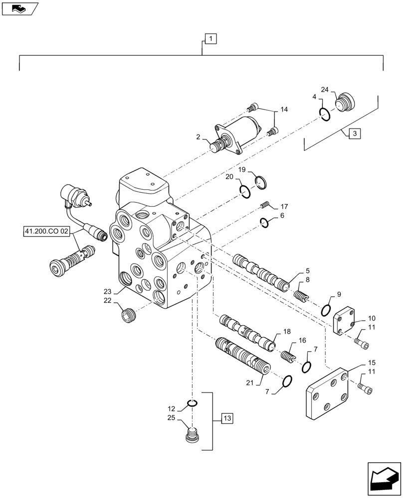 Схема запчастей Case IH MAXXUM 115 - (41.200.CO[01]) - VAR - 330631, 336631, 743723 - FAST STEERING - VALVE BREAKDOWN (41) - STEERING