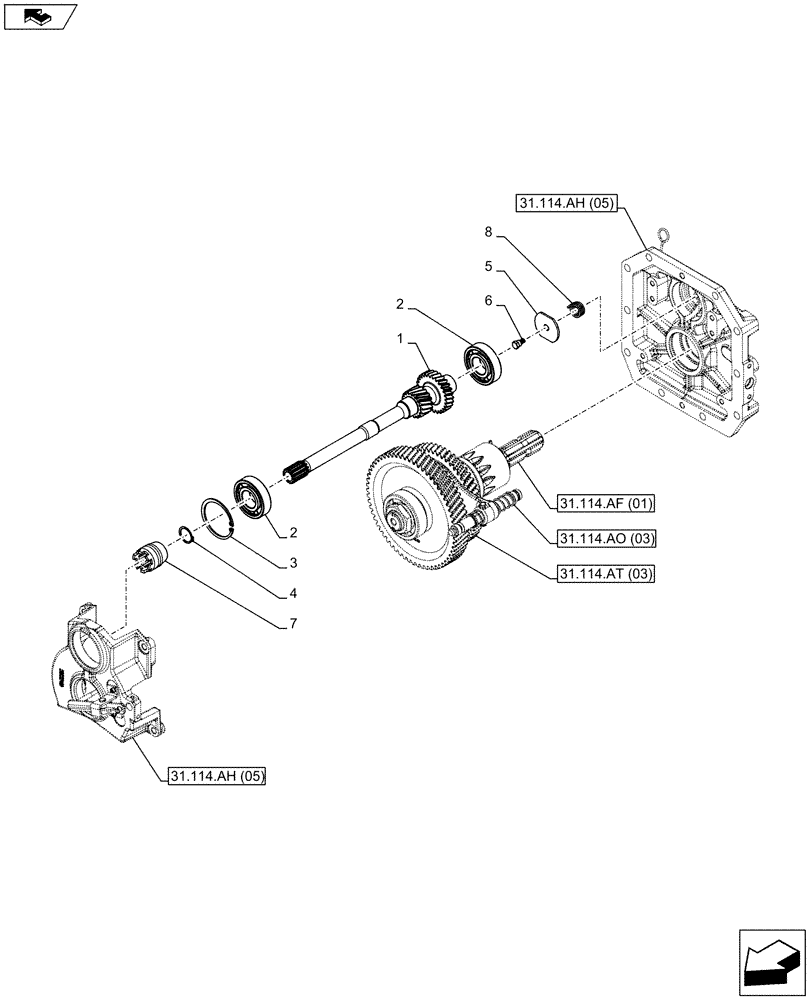 Схема запчастей Case IH FARMALL 85C - (31.114.AP[03]) - VAR - 743594 - PTO 540/1000 RPM, MECHANICAL, DRIVE GEAR SHAFT, W/O CAB - NA (31) - IMPLEMENT POWER TAKE OFF