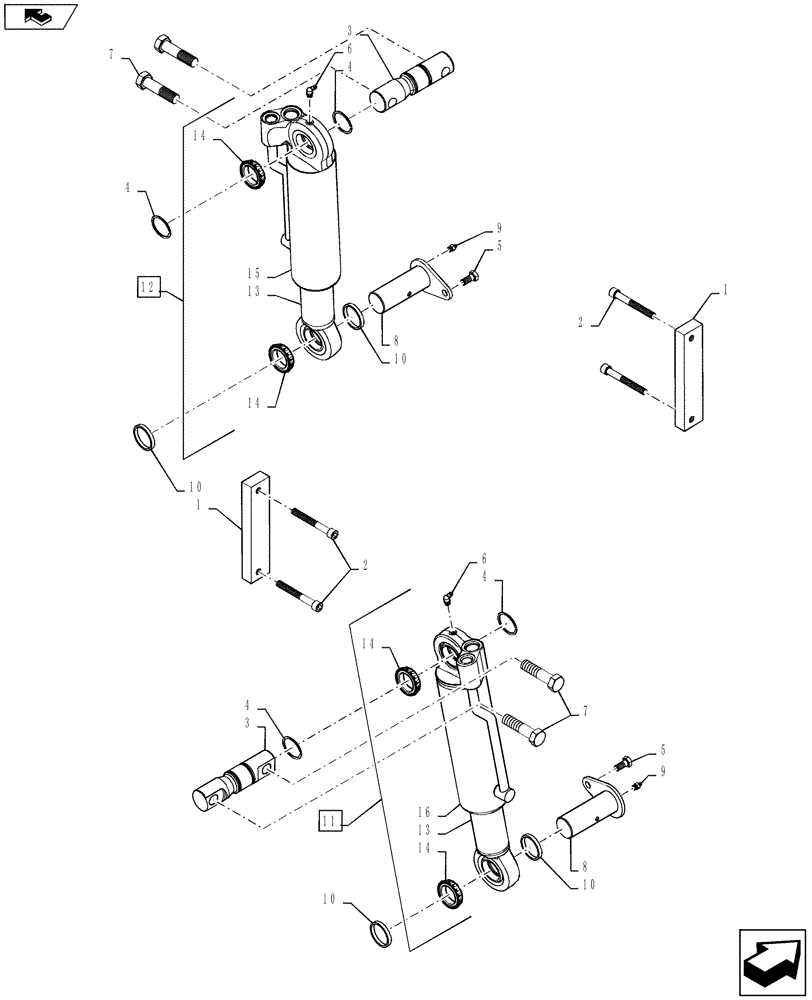 Схема запчастей Case IH MAGNUM 340 - (25.100.BB[06]) - VAR - 429199 DANA FRONT AXLE SUSPENSION CYLINDERS, CLASS 5 (25) - FRONT AXLE SYSTEM