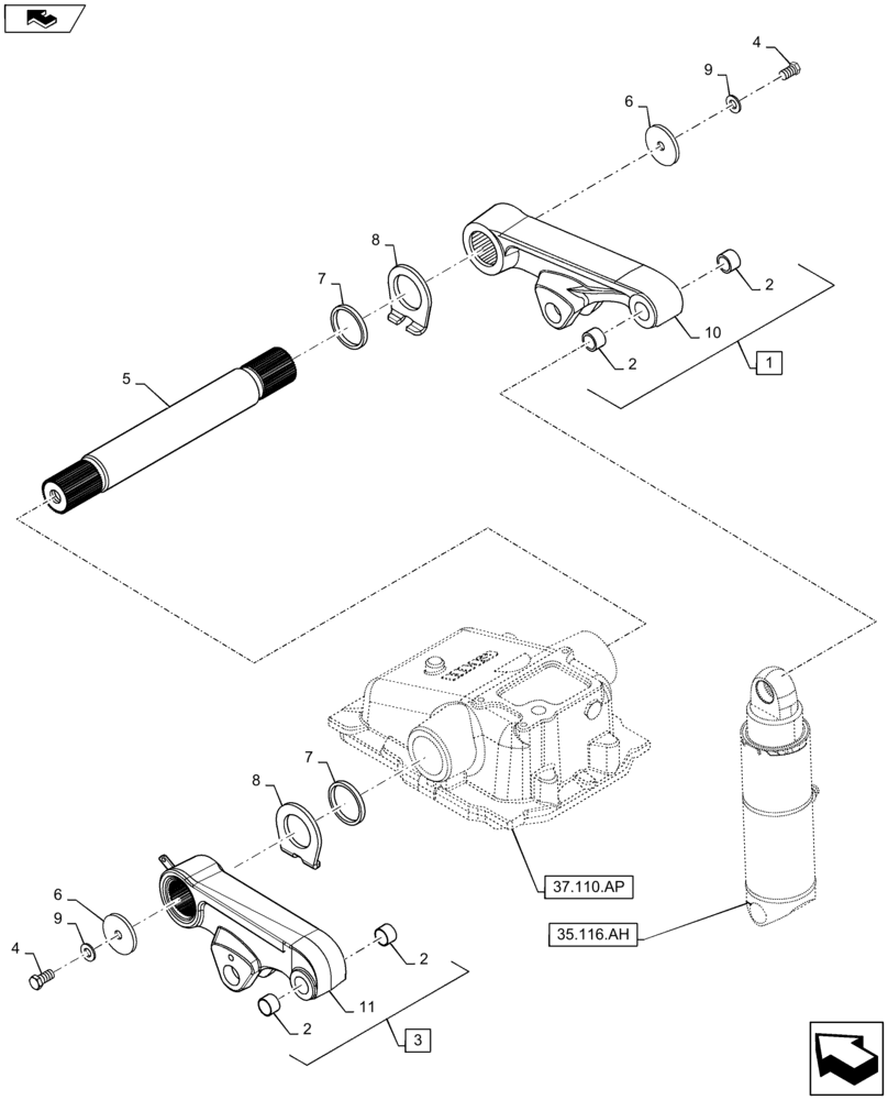 Схема запчастей Case IH MAXXUM 115 - (37.110.AQ[01]) - VAR - 330909, 743811 + STD - EDC WITH TWO EXTERNAL CYLINDERS -LIFT ARMS AND ROCKSHAFT (37) - HITCHES, DRAWBARS & IMPLEMENT COUPLINGS