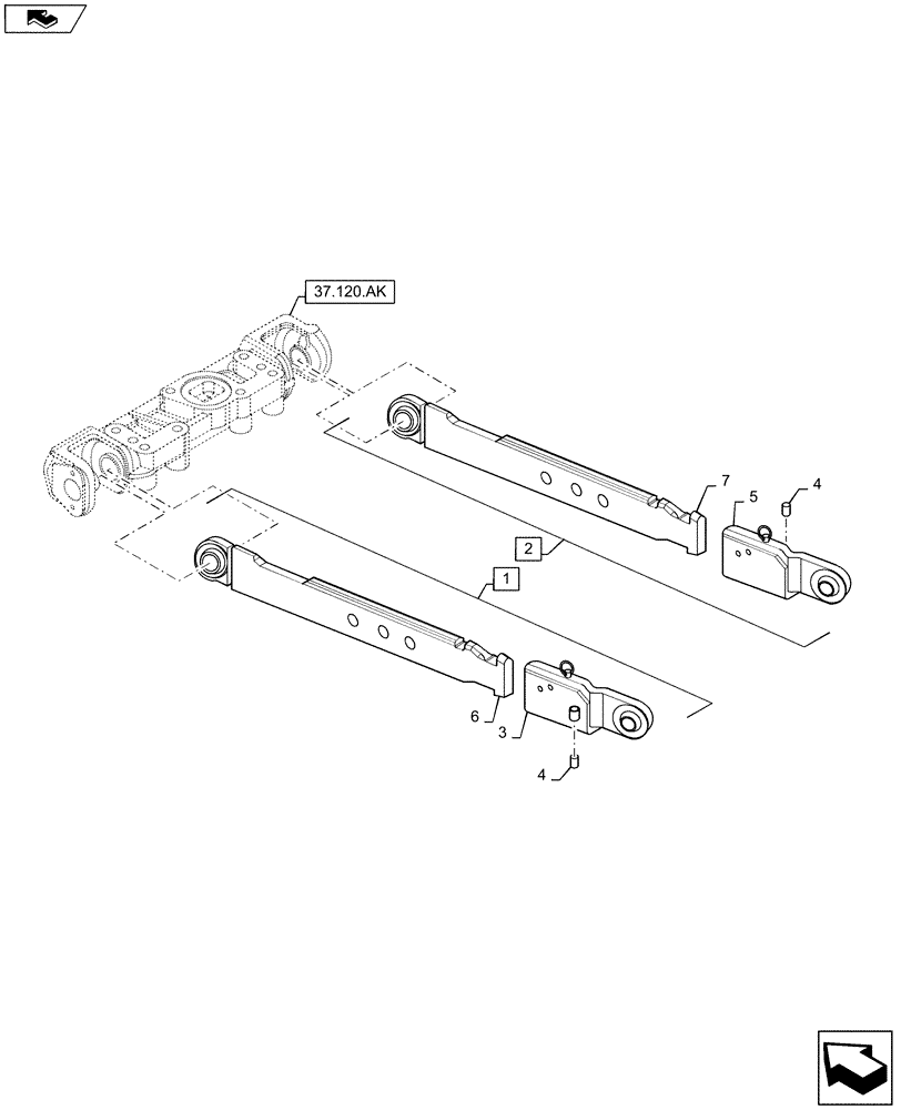 Схема запчастей Case IH MAXXUM 115 - (37.120.AO[03]) - VAR - 331970 - CAT 2 FLEXIBLE LINKS - LOWER ARMS (37) - HITCHES, DRAWBARS & IMPLEMENT COUPLINGS