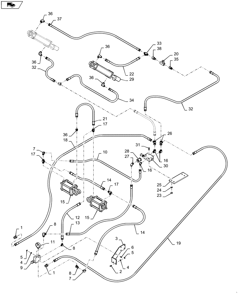 Схема запчастей Case IH 4025 - (35.100.BI[01]) - DOWN PRESSURE AND LIFT HYDRAULICS (35) - HYDRAULIC SYSTEMS