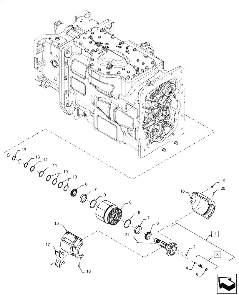 Схема запчастей Case IH MAGNUM 250 - (21.507.AF[02]) - VAR - 429334, 429335 - TRANSMISSION - CVT - PED MFD SUPPORT W/SHIELDS (21) - TRANSMISSION