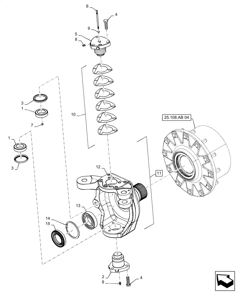 Схема запчастей Case IH MAGNUM 200 - (25.108.AG[03]) - VAR - 420228 - STEERING KNUCKLE - CL 4.75 (25) - FRONT AXLE SYSTEM