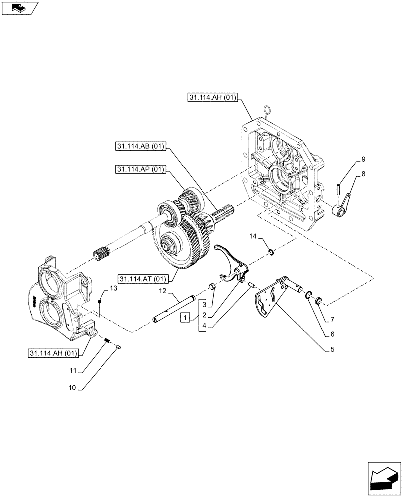 Схема запчастей Case IH FARMALL 115C - (31.114.AO[01]) - VAR - 743566 - PTO 540-540E RPM, MECHANICAL, SHIFTER FORK, W/O CAB (31) - IMPLEMENT POWER TAKE OFF