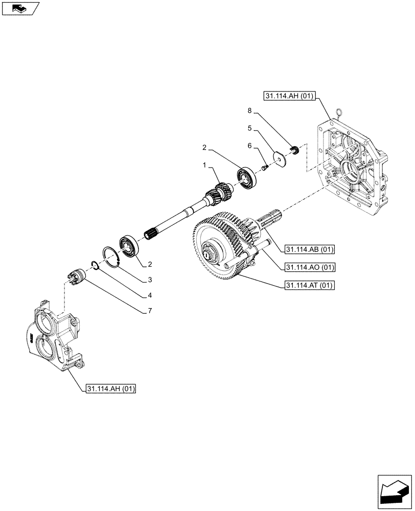 Схема запчастей Case IH FARMALL 115C - (31.114.AP[01]) - VAR - 743566 - PTO 540-540E RPM, MECHANICAL, DRIVE GEAR SHAFT, W/O CAB (31) - IMPLEMENT POWER TAKE OFF