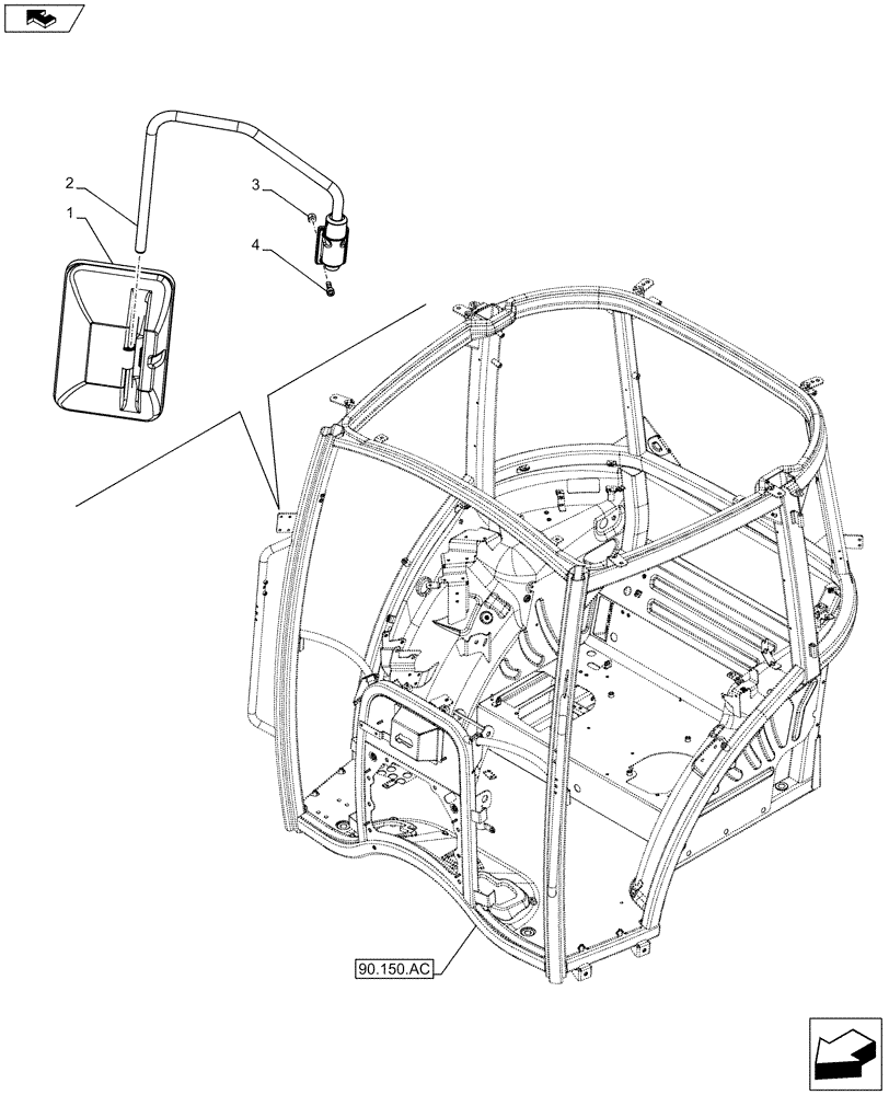 Схема запчастей Case IH FARMALL 115C - (90.118.BM[04]) - VAR - 743576 - REAR VIEW MIRROR, OUTSIDE, RIGHT, W/ CAB (90) - PLATFORM, CAB, BODYWORK AND DECALS