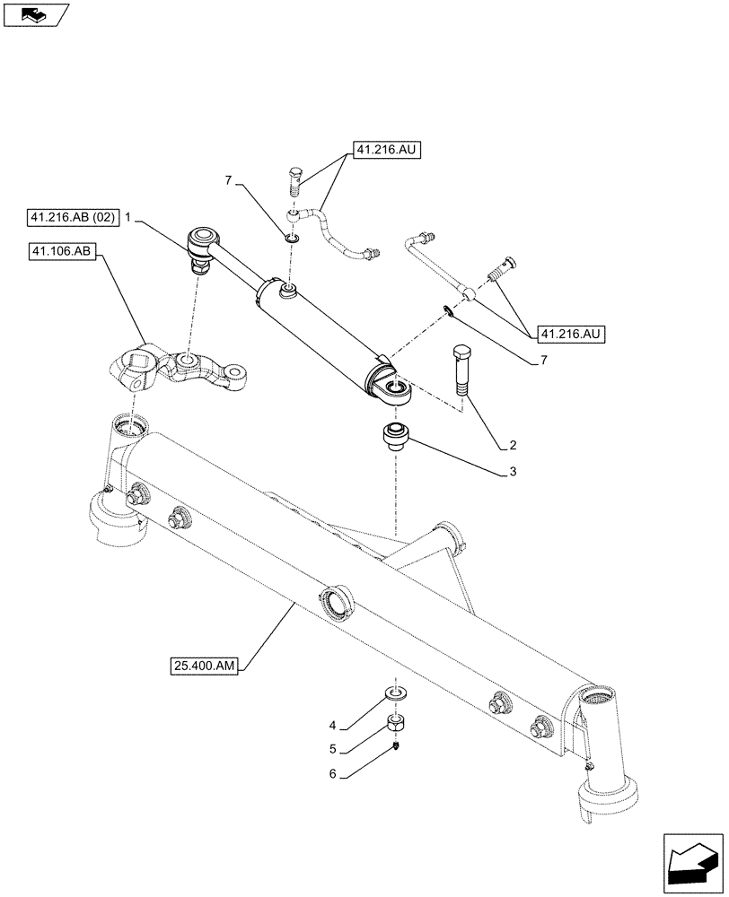 Схема запчастей Case IH FARMALL 105C - (41.216.AB[01]) - VAR - 330581 - 2WD FRONT AXLE, OPERATING CYLINDER (41) - STEERING