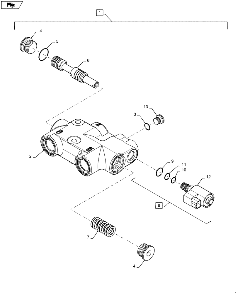 Схема запчастей Case IH MAGNUM 310 - (21.506.BE[03]) - VAR - 429334, 429335 - TRANSMISSION - CVT - COOLER BYPASS VALVE (21) - TRANSMISSION