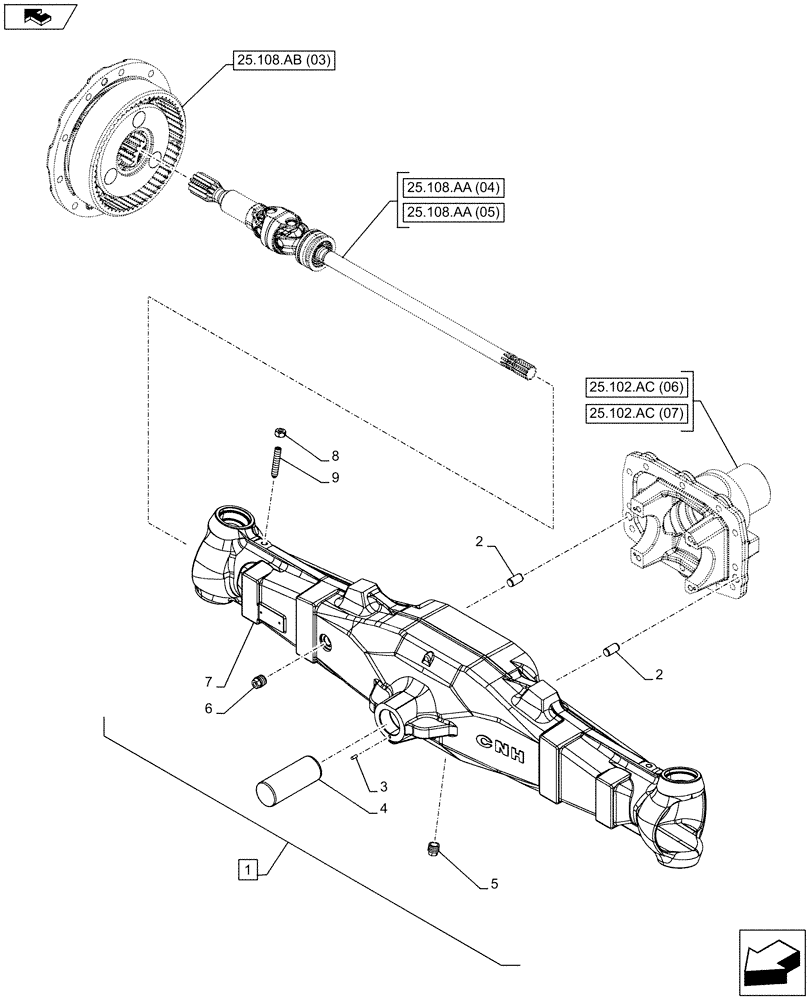 Схема запчастей Case IH FARMALL 85C - (25.100.AD[03]) - VAR - 744581, 337322 - 4WD FRONT AXLE, HOUSING (HEAVY DUTY) (25) - FRONT AXLE SYSTEM