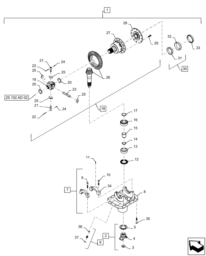 Схема запчастей Case IH MAGNUM 235 - (25.102.AD[01]) - VAR - 429286 DIFFERENTIAL, CLASS 4.5 (25) - FRONT AXLE SYSTEM