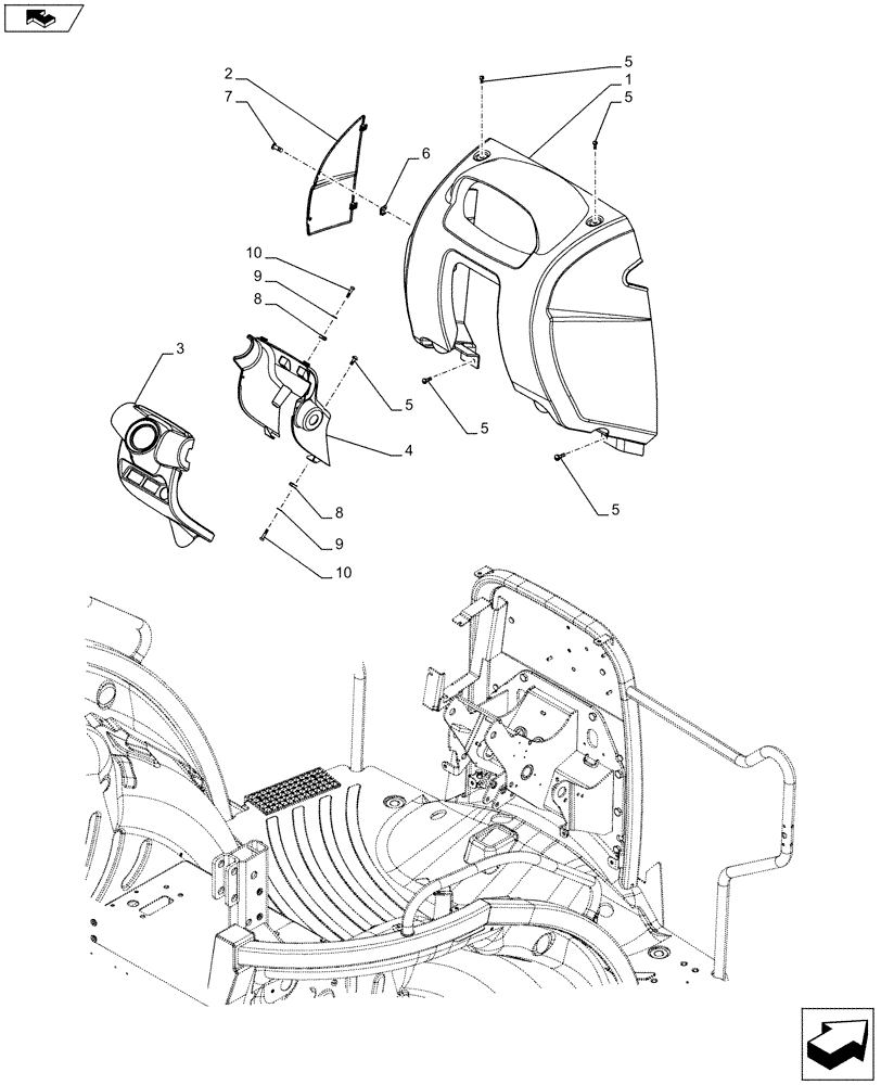 Схема запчастей Case IH FARMALL 85C - (90.110.AH[01]) - VAR - 334187, 334188, 334190, 334191, 392315, 394315 - INSTRUMENT PANEL, W/O CAB (90) - PLATFORM, CAB, BODYWORK AND DECALS