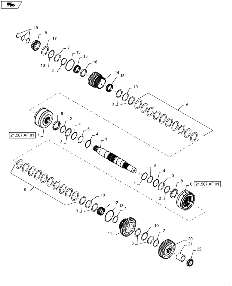 Схема запчастей Case IH MAGNUM 315 - (21.507.AG[07]) - TRANSMISSION - CVT - SHAFT ASSY., RANGE 3 & 4 (21) - TRANSMISSION