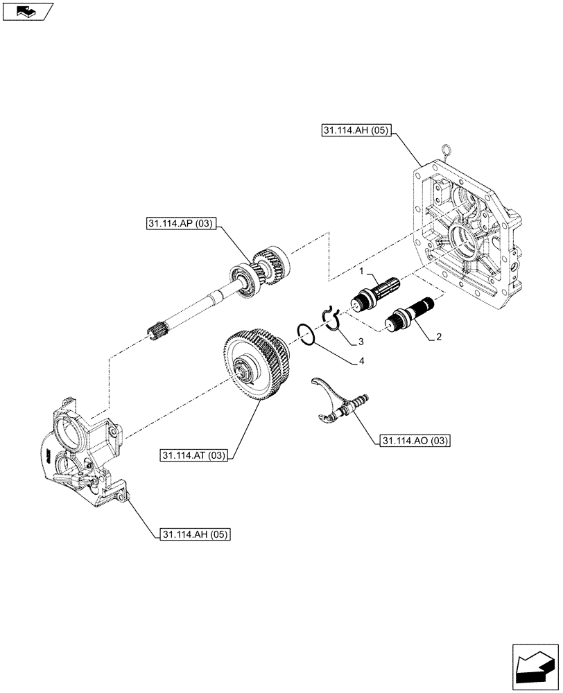 Схема запчастей Case IH FARMALL 115C - (31.114.AF[01]) - VAR - 743594 - PTO 540/1000 RPM, MECHANICAL, OUTPUT SHAFT, DUAL SPEED, W/O CAB - NA (31) - IMPLEMENT POWER TAKE OFF