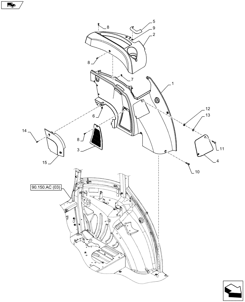 Схема запчастей Case IH FARMALL 85C - (90.160.AM[07]) - VAR - 331606, 334212, 339606 - CAB INTERIOR TRIM, LEFT SIDE (90) - PLATFORM, CAB, BODYWORK AND DECALS